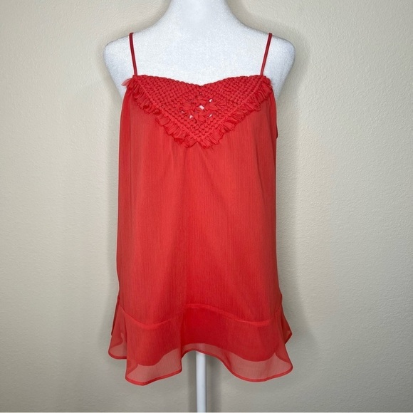 Banana Republic Tops - Banana Republic Pink Red Coral Sleeveless Macrame Embellished Cami Tank Top Sz S